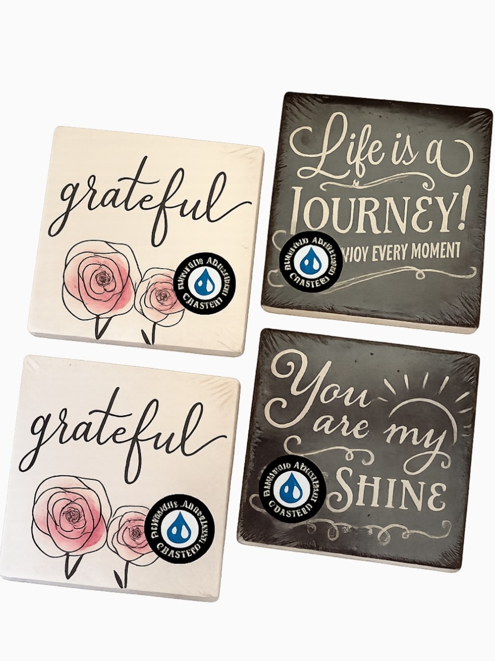 4 NEW GRATEFUL & JOURNEY SOAPSTONE SQUARE COASTERS (NWT)